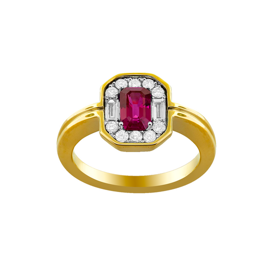 Ruby and Diamond Halo 18k Yellow Gold Ring