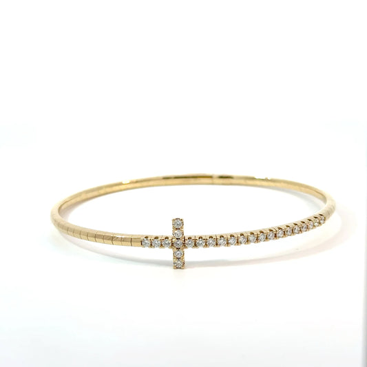 14 Karat Soft Bangle Long Diamond Cross Bracelet