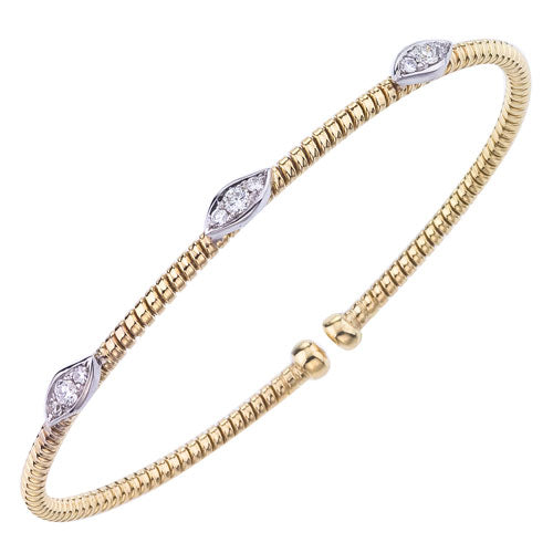 Yellow 18 Karat Three Station Marquise Shape Diamond Cuff Bracelet