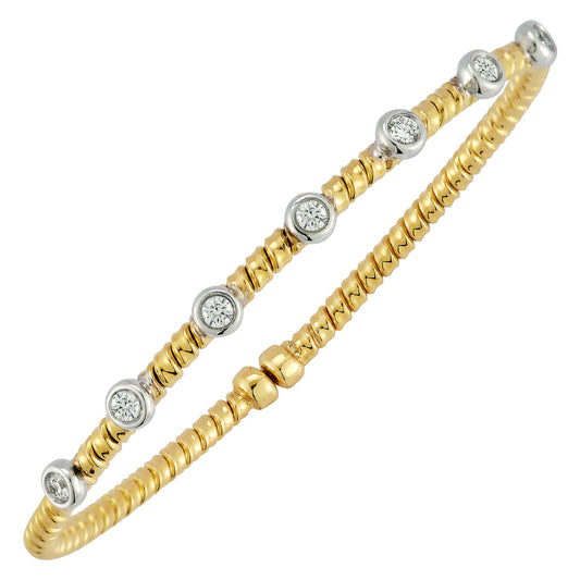 18 Karat Yellow Gold 7-Single Station Diamond Cuff Bracelet