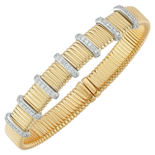 18 Karat Yellow Gold Vertical Diamond Line Station Soft Cuff Bracelet