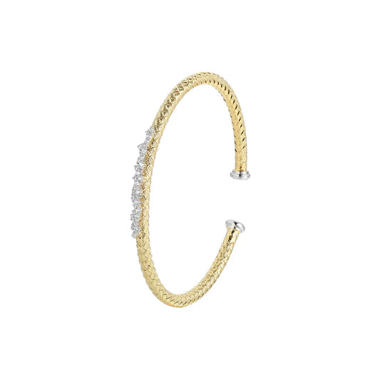 Sterling Silver Gold Plated Mesh Cuff Bracelet with Cubic Zirconias