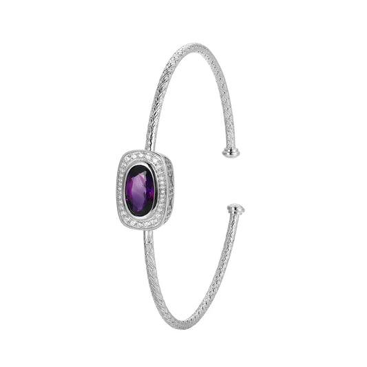 Sterling Silver Mesh Cuff Bracelet with Amethyst and Cubic Zirconias