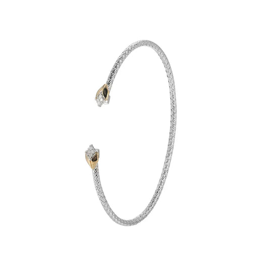 Two Tone Sterling Silver Mesh Cuff Bracelet with Round Diamonds