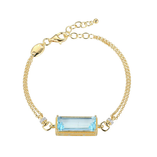 Sterling Silver Gold Plated Rolo Bracelet with Sky Blue Topaz and Cubic Zirconias