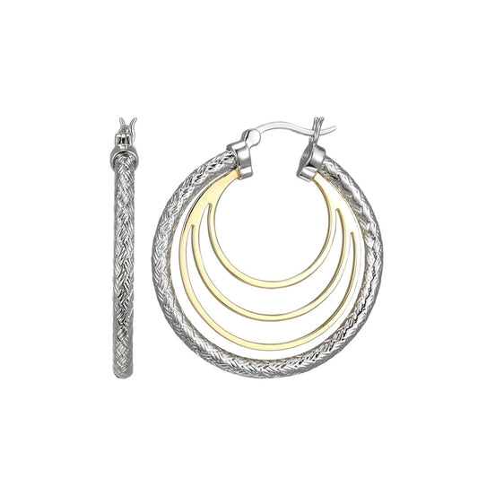 Two Tone Sterling Silver Mesh Inner Spiral Hoop Earrings