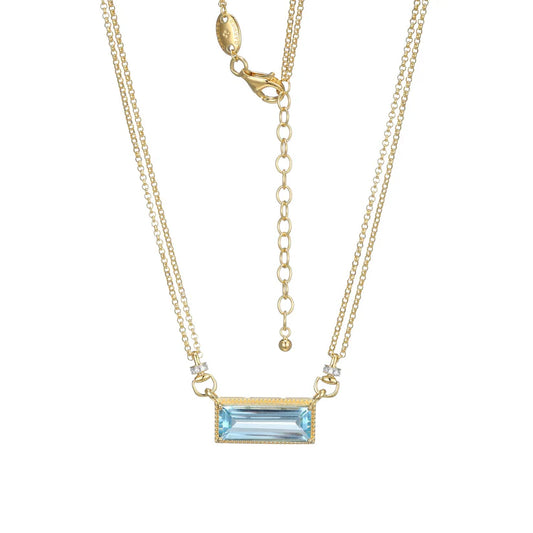 Sterling Silver Gold Plated Pendant with Blue Topaz and Cubic Zirconias