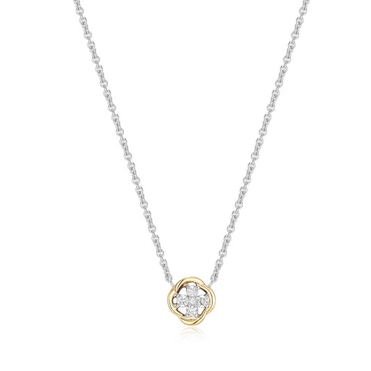 Two Tone Sterling Silver Oval Link Pendant with Cubic Zirconias