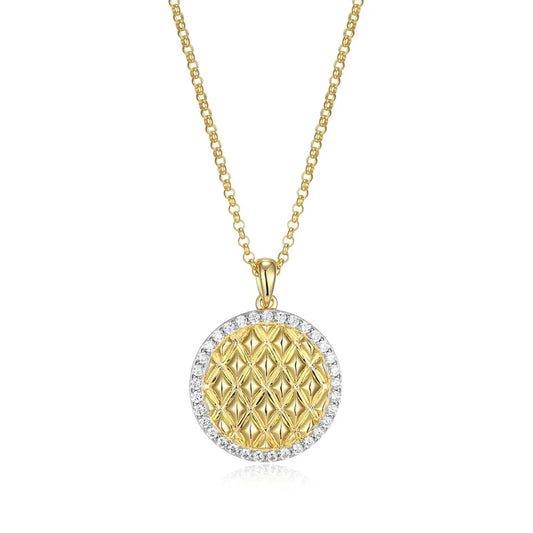 Sterling SIlver Gold Plated Quilted Medallion Pendant with Cubic Zirconias