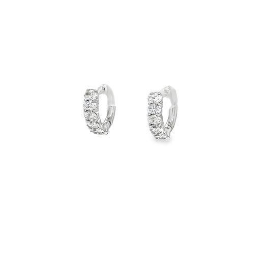 18 Karat White Gold Oval Diamond Huggie Earrings