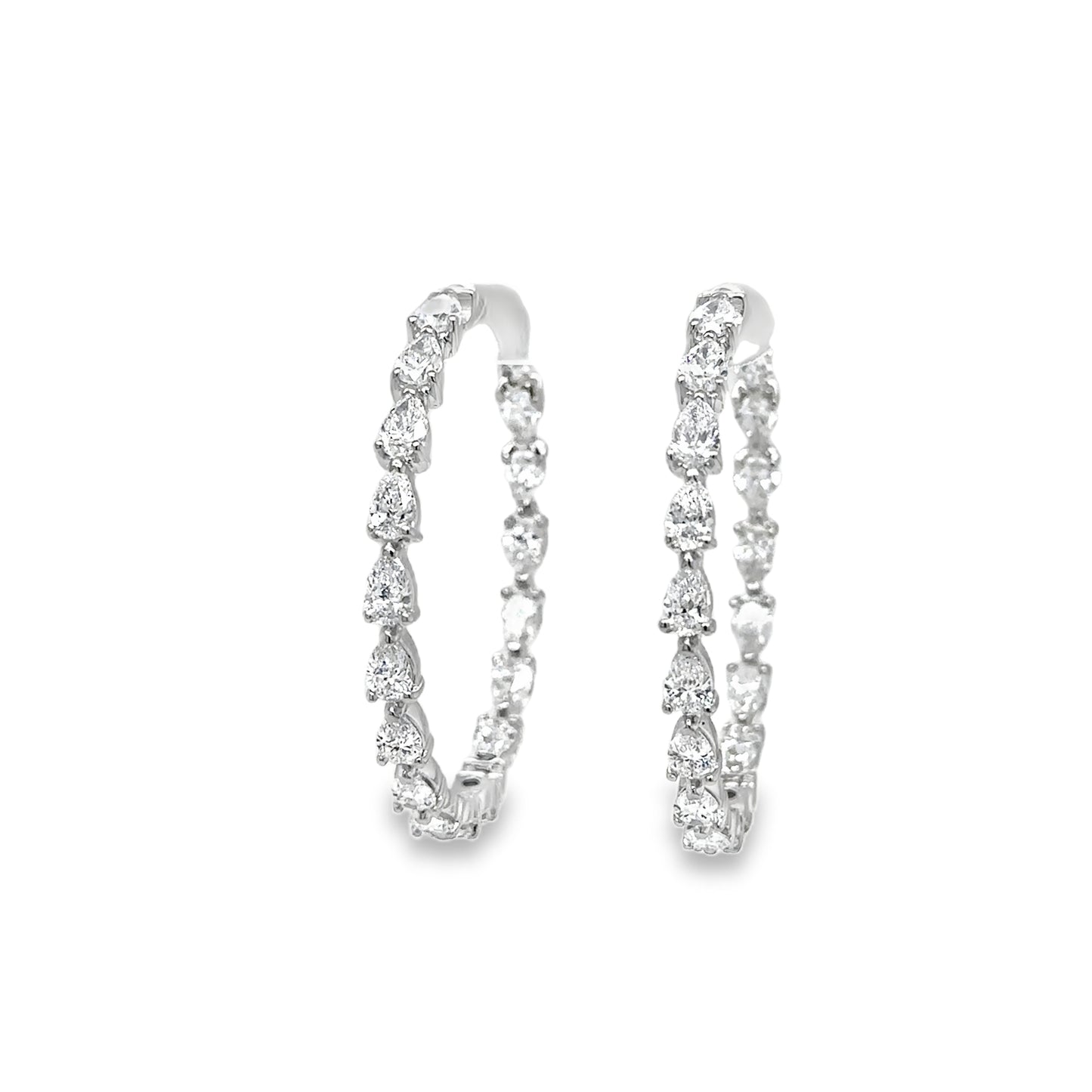 18 Karat White Gold Pear Shaped Diamond Inside/Outside Hoop Earrings