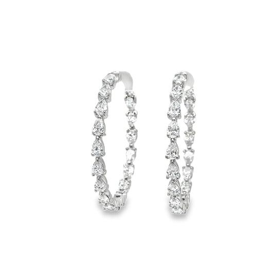 18 Karat White Gold Pear Shaped Diamond Inside/Outside Hoop Earrings