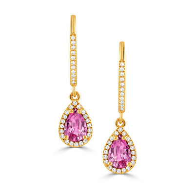 14 Karat Pink Sapphire and Diamond Halo Drop Earrings