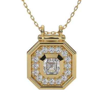 Yellow Modern Electrum Hexagon Diamond Halo Pendant