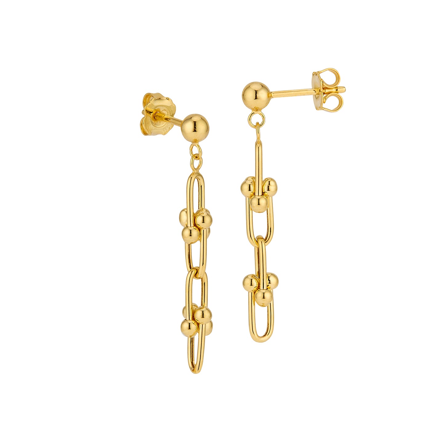 14 Karat Yellow Gold Designer U-Link Short Earrings