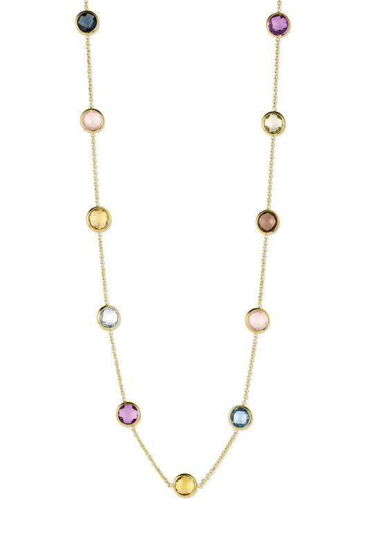 14 Karat Yellow Gold Multi-Colored Stone Station Necklace