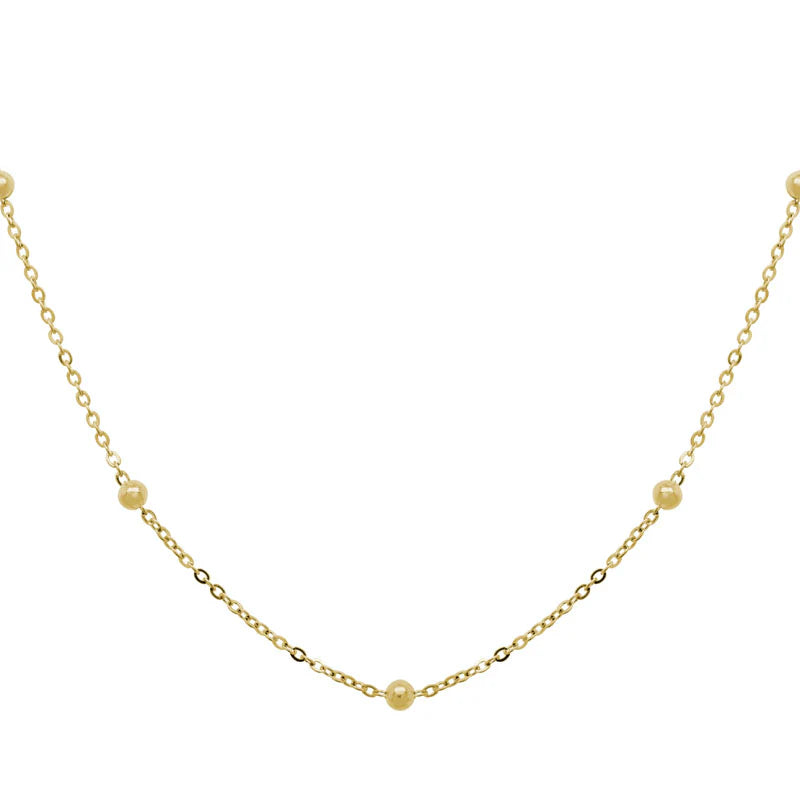 14 Karat Yellow Gold Bead Station Cable Chain