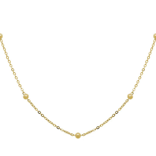 14 Karat Yellow Gold Bead Station Cable Chain