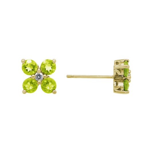 14 Karat Yellow Gold and Peridot Floral Stud Earrings