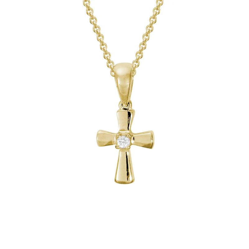 14 Karat Yellow Gold Cross Pendant With Diamond