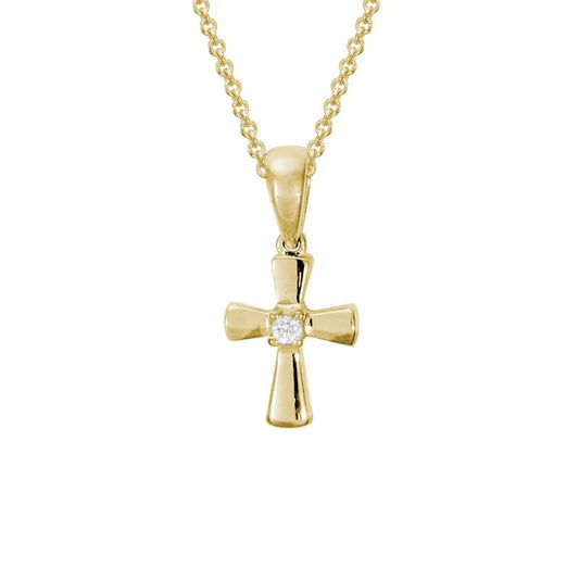 14 Karat Yellow Gold Cross Pendant With Diamond