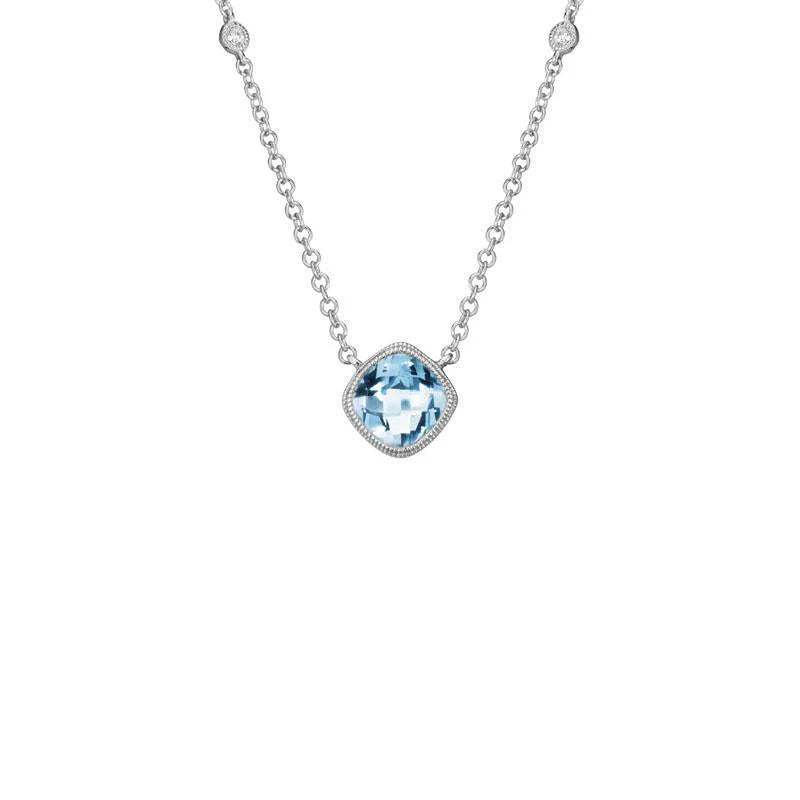 14 Karat White Gold Aquamarine Stationary Pendant with Diamonds