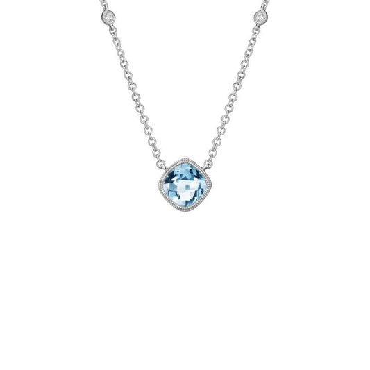 14 Karat White Gold Aquamarine Stationary Pendant with Diamonds