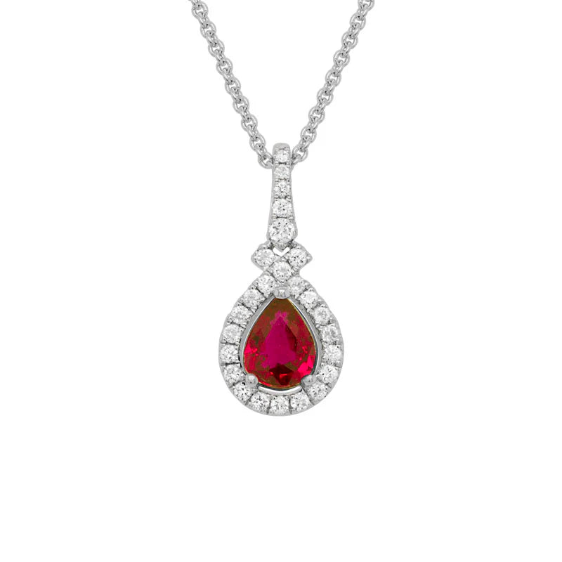 14K Ruby and Diamond Halo Pendant