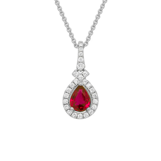 14K Ruby and Diamond Halo Pendant