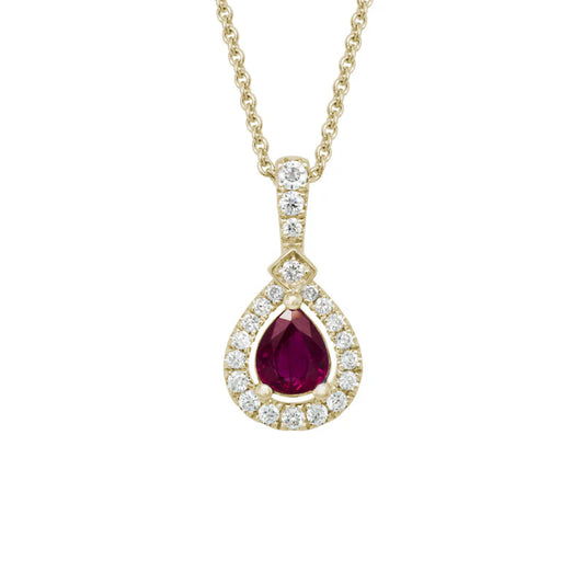 14K Ruby and Diamond Halo Pendant