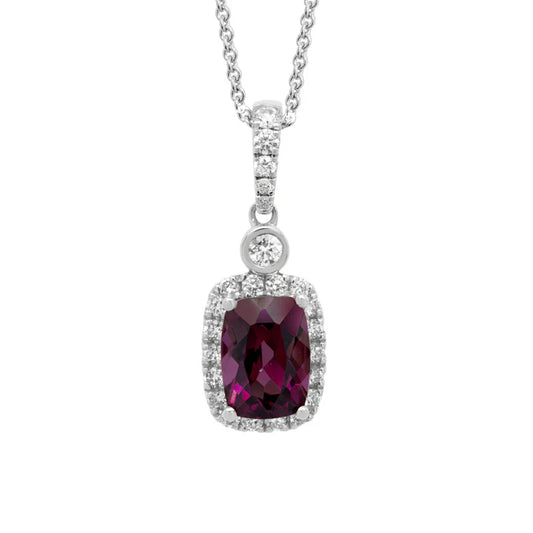 14 Karat White Gold One-of-a-Kind Garnet Diamond Halo Pendant
