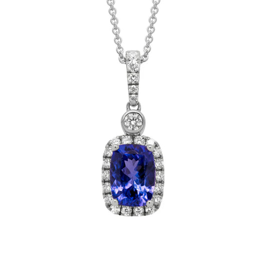 14 Karat White Gold One-Of-A-Kind Tanzanite Diamond Halo Pendant