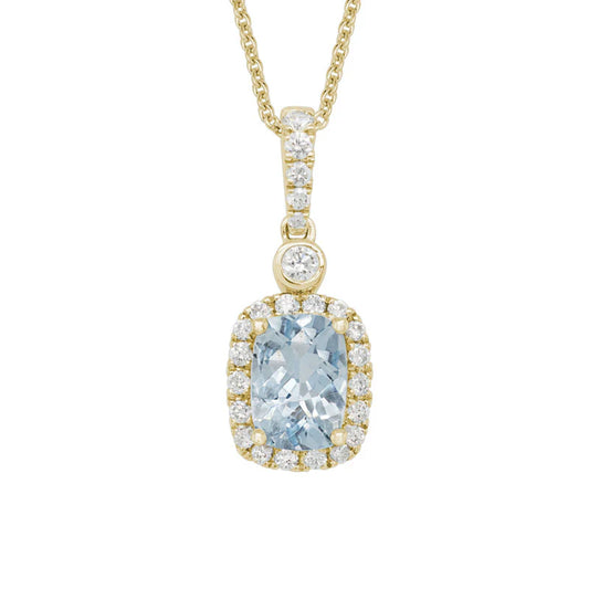 14 Karat Yellow Gold One-of-a-Kind Aquamarine Drop Halo Pendant