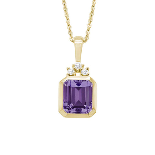 14 Karat Yellow Gold Amethyst and Diamond Bezel Pendant