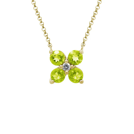 14 Karat Yellow Gold Peridot Diamond Necklace