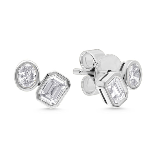 14 Karat White Gold Bezel Set Cluster Diamond Earrings