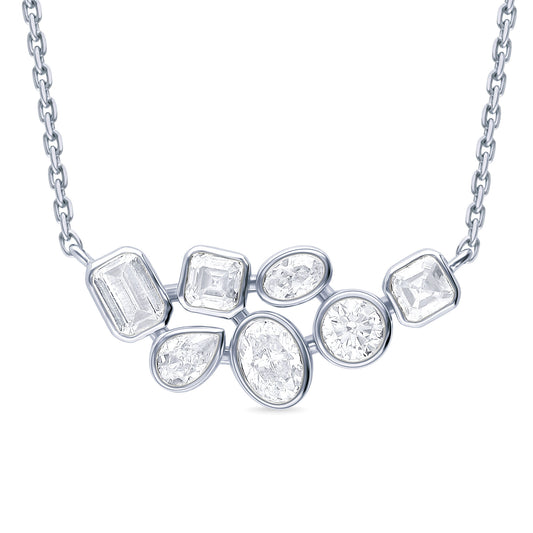 14 Karat White Gold Diamond Bezel Freeform Necklace