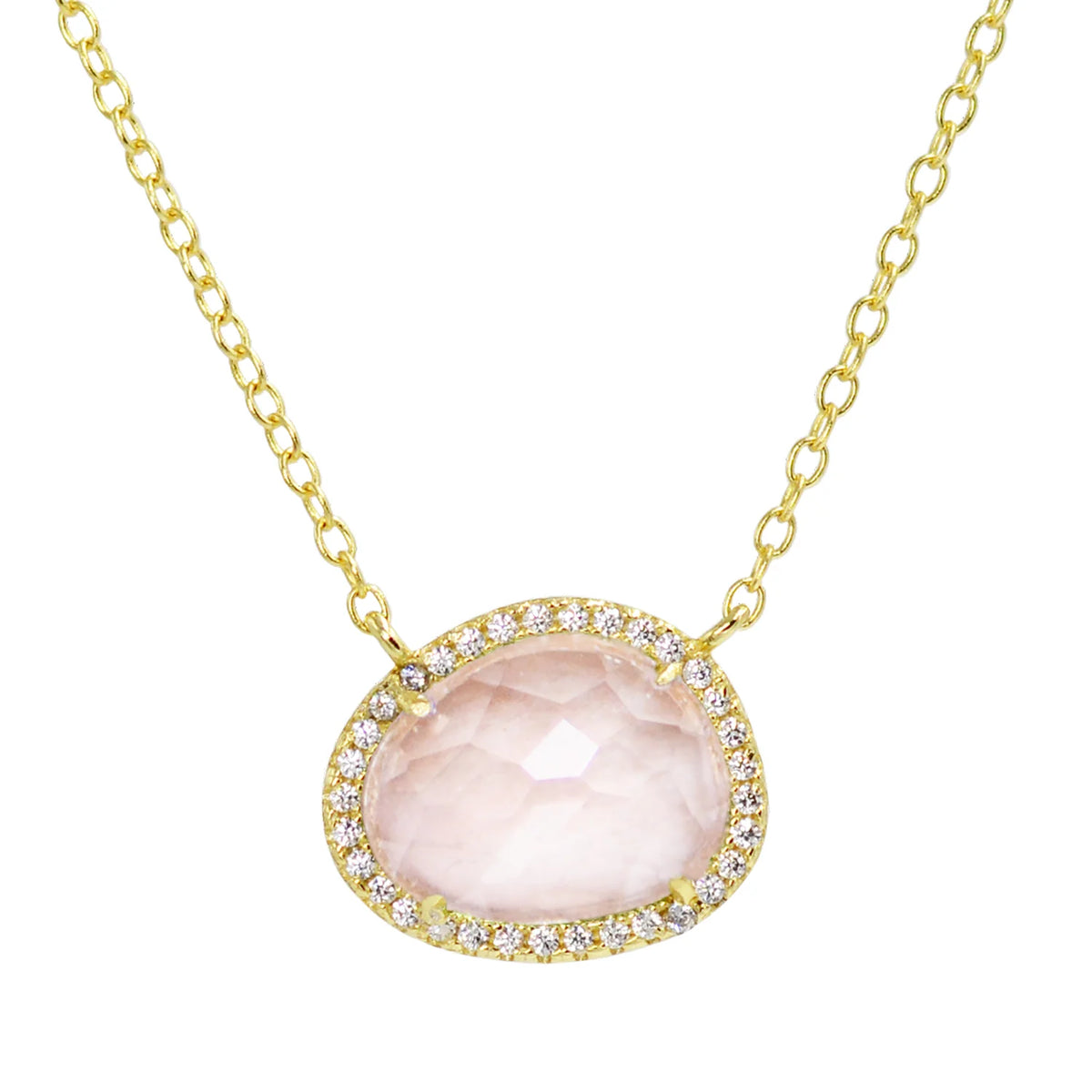 Sterling Silver Gold Plated Created Morganite Halo Necklace