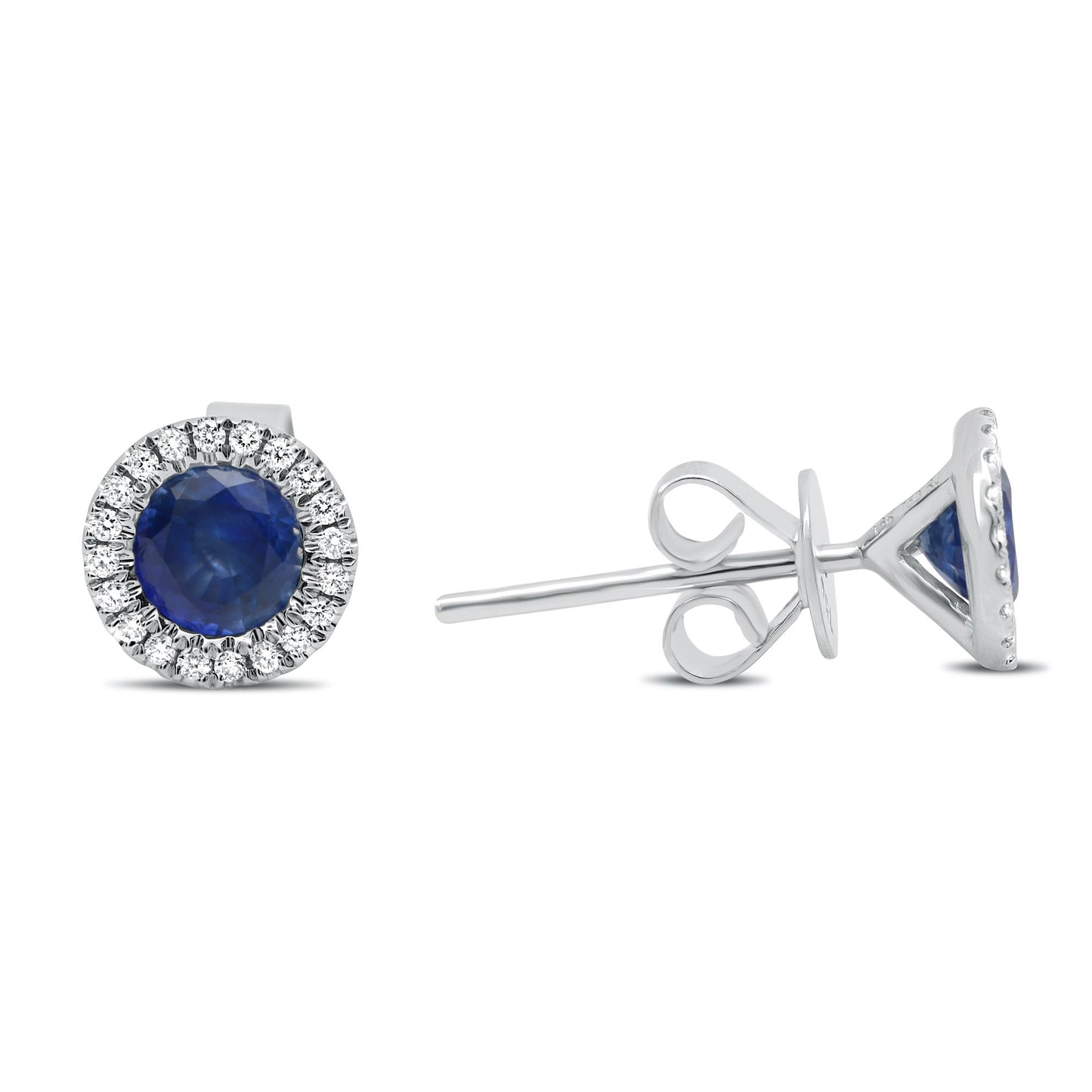 14K Sapphire and Diamond Halo Stud Earrings