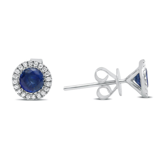 14K Sapphire and Diamond Halo Stud Earrings