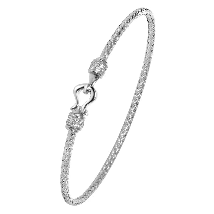 Sterling Silver Rhodium Plated Mesh Bangle With CZs Bracelet
