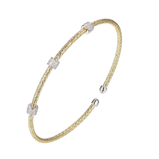 Two Tone Sterling Silver Mesh Cuff Bracelet with Cubic Zirconias