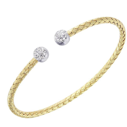 Two Tone Sterling Silver Mesh Cuff Bracelet with Cubic Zirconias