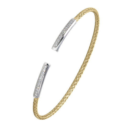 Two Tone Sterling Silver Mesh Cuff Bracelet with Cubic Zirconias
