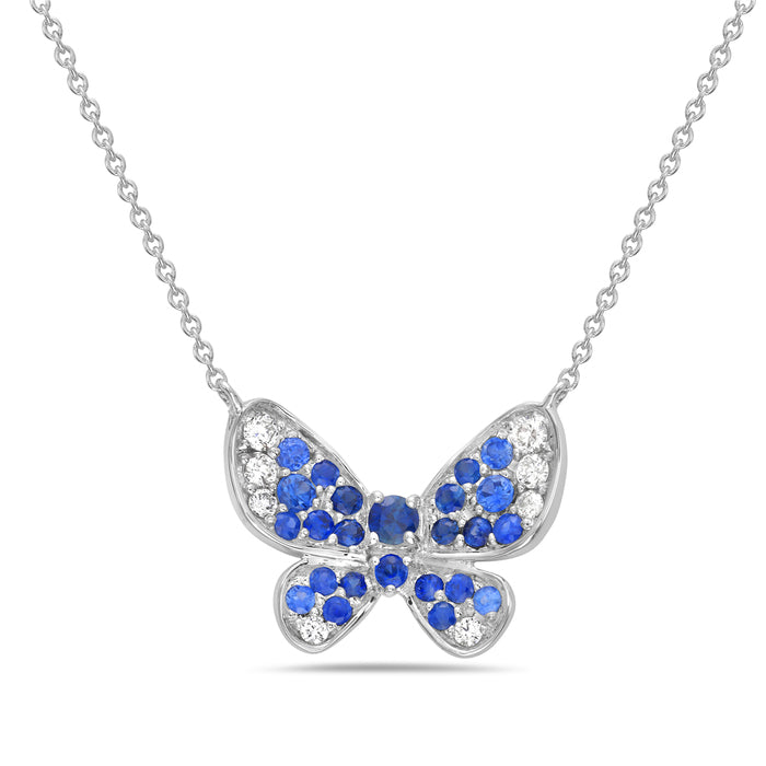 14K Sapphire And Diamond Butterfly Necklace