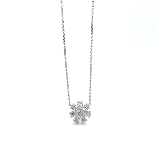 18 Karat White Gold Diamond Flower Necklace
