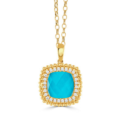18 Karat Beaded Turquoise and Diamond Halo Pendant