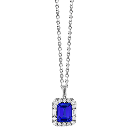One Of A Kind 18 Karat Tanzanite and Diamond Halo Pendant