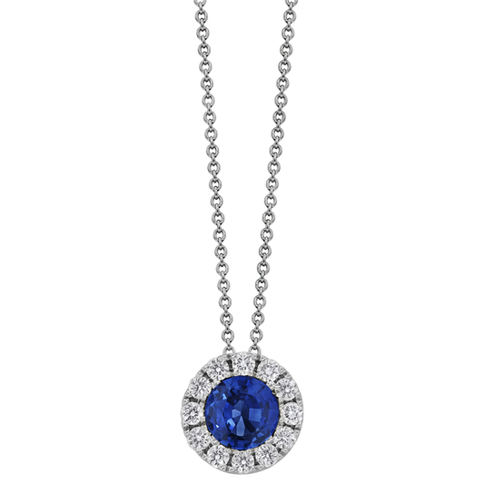 18 Karat White Gold Sapphire and Diamond Halo Pendant