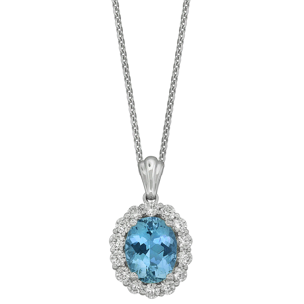 One Of A Kind 18 Karat Aquamarine and Diamond Halo Pendant